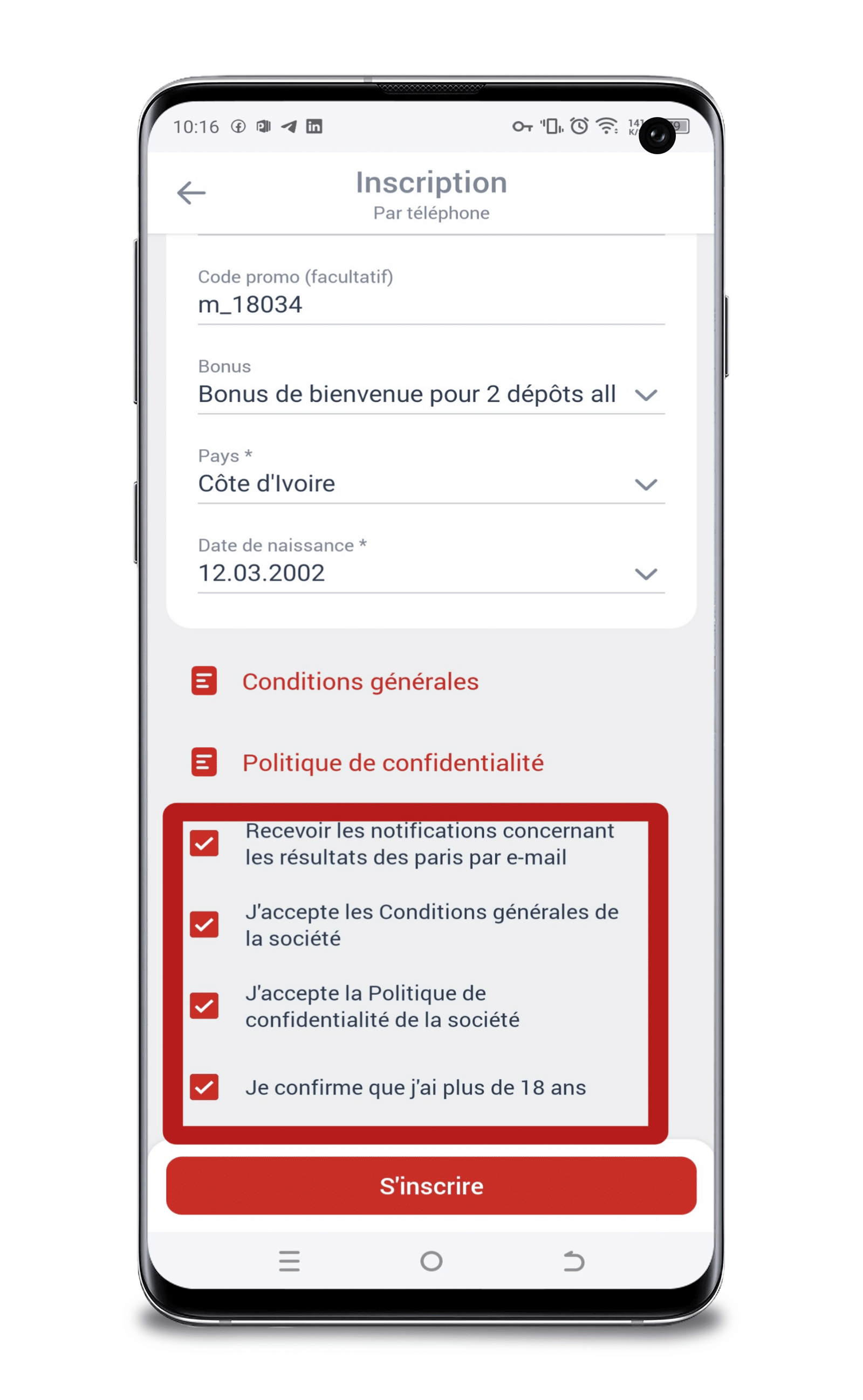 Remplir le formulaire d'inscription