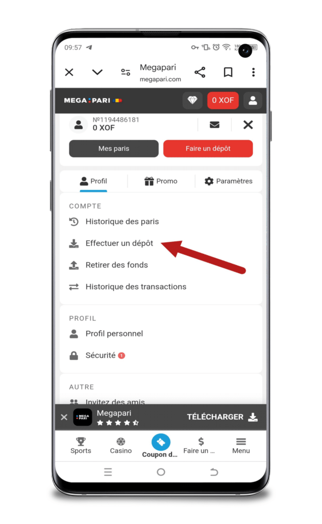 Cliquez sur "Effectuer un dépôt"