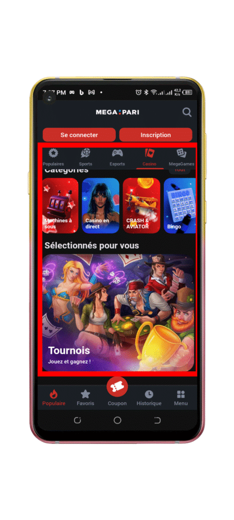 Accéder au casino et choisir un jeux
