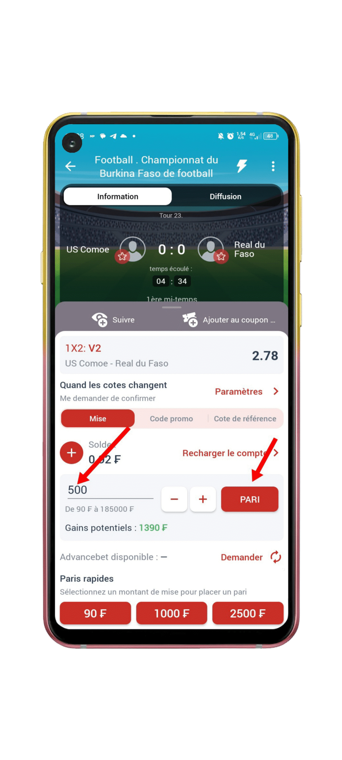 cliquer sur “PARI” pour finaliser